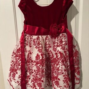 Jona Michelle Red Satin Girls' Dress with Embroidered Skirt